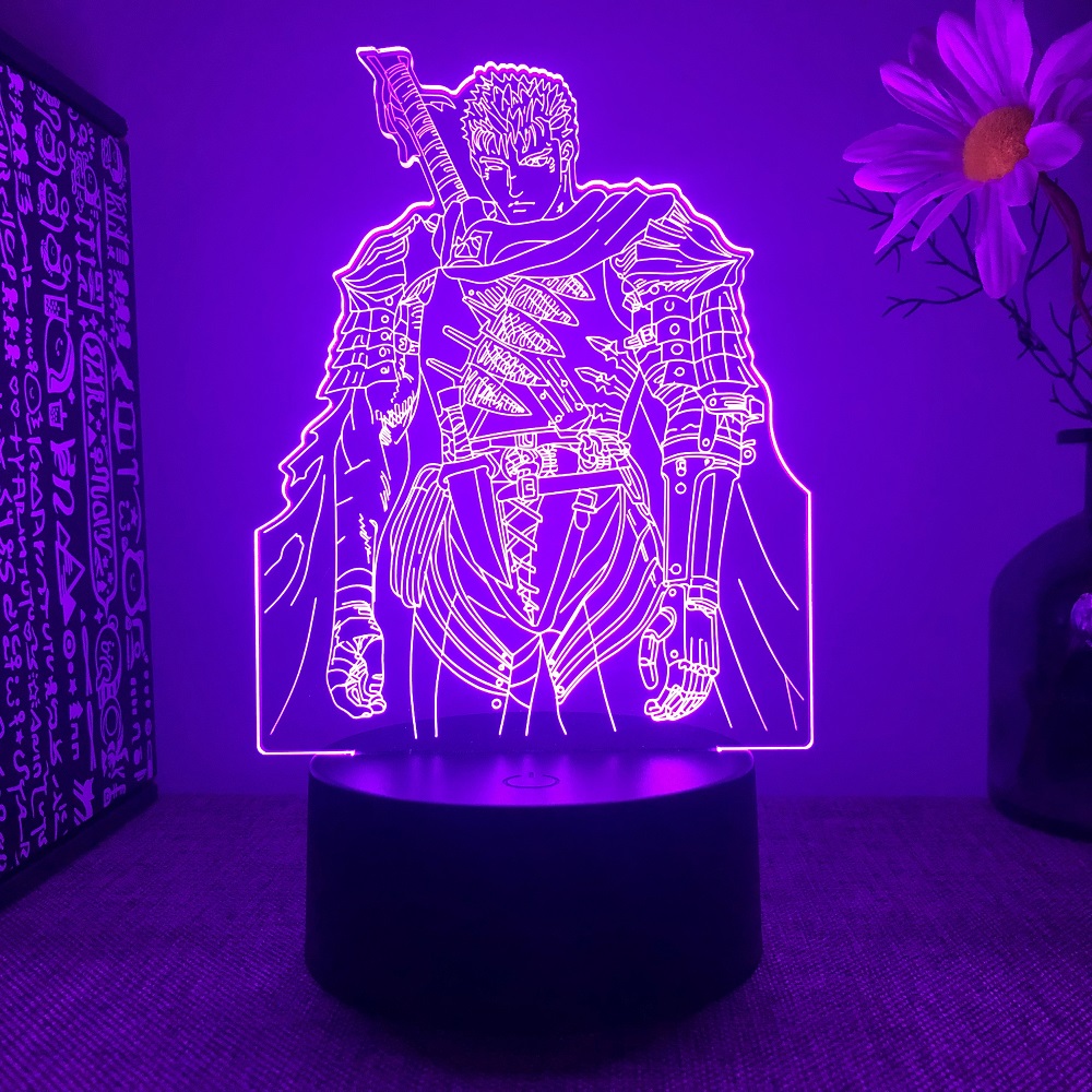 Anime Led Licht Berserker Guts Figur für Schlafzimmer Dekorative Nachtlicht Geburtstag Kinderzimmer 3d Tisch Lampe Manga Berserker: WHITE / Blau