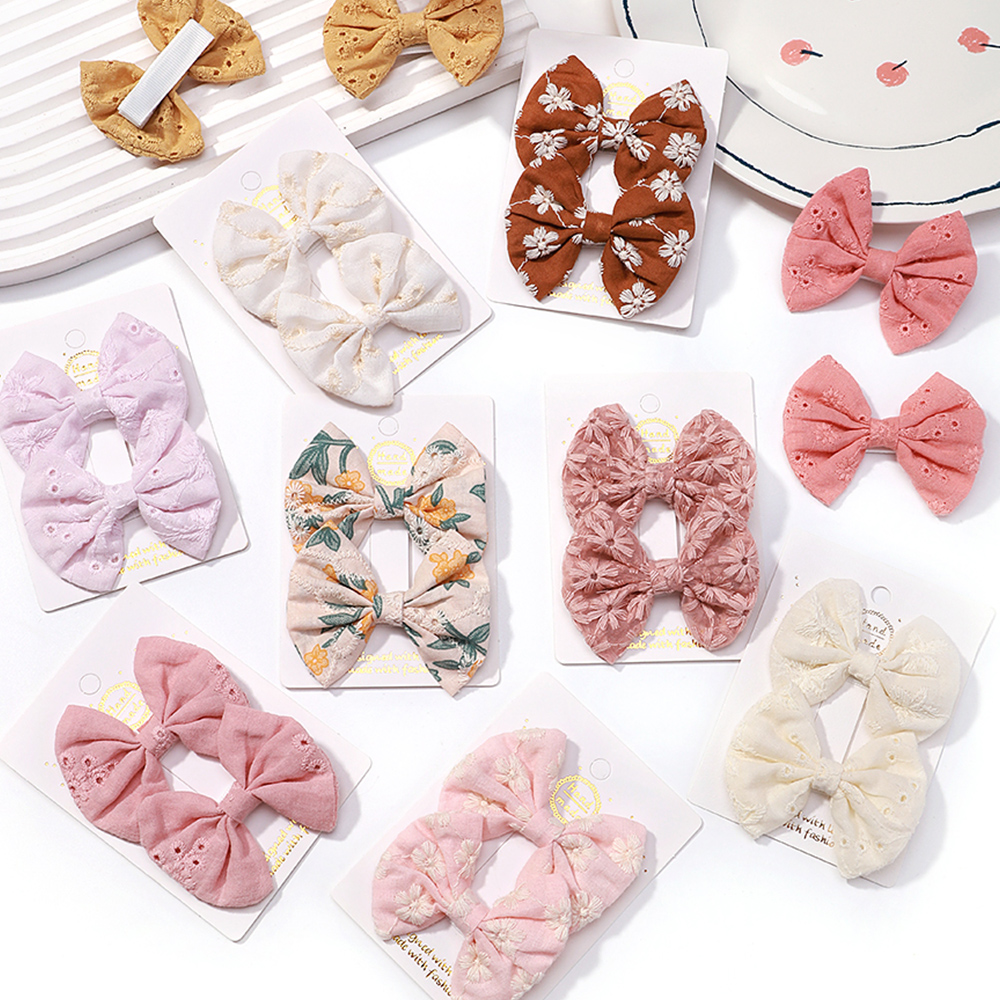 2 unids/set de pinzas para el cabello con lazos bordados, horquillas sólidas para niñas, pasadores de algodón hechos a mano, pasador de pelo de mariposa para niños, sombreros coreanos