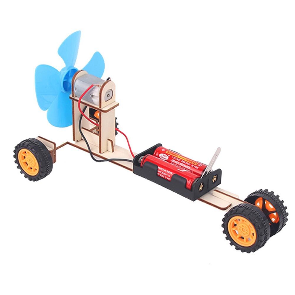 Wooden Wind Power Car DIY Electronic Kit Science Experiment Assemble Model Teaching Aids Educational Kits For Children: Default Title