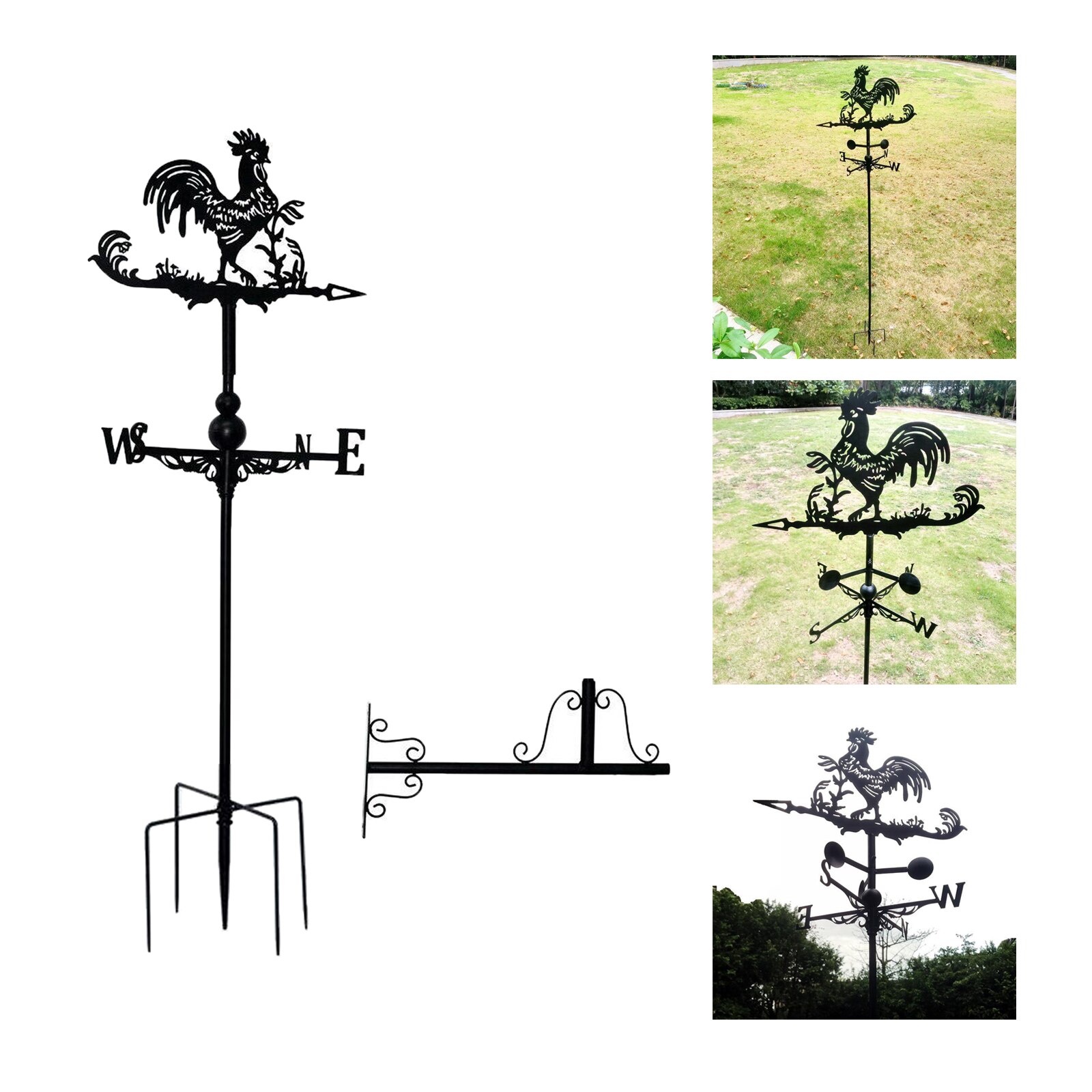 Rooster Weathervanes Iron Wind Vane Wind Speed Direction Indicator Garden Yard Pole