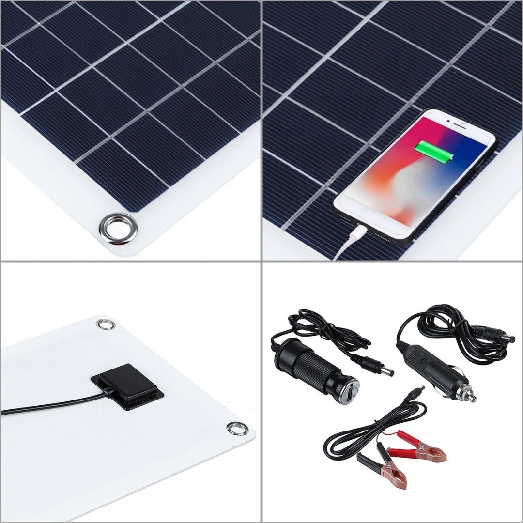 12V 30W Solar Panel Kit High Conversion Rate Solar Panel Monocrystalline Silicon Car Boat Caravan Camper Battery Charger