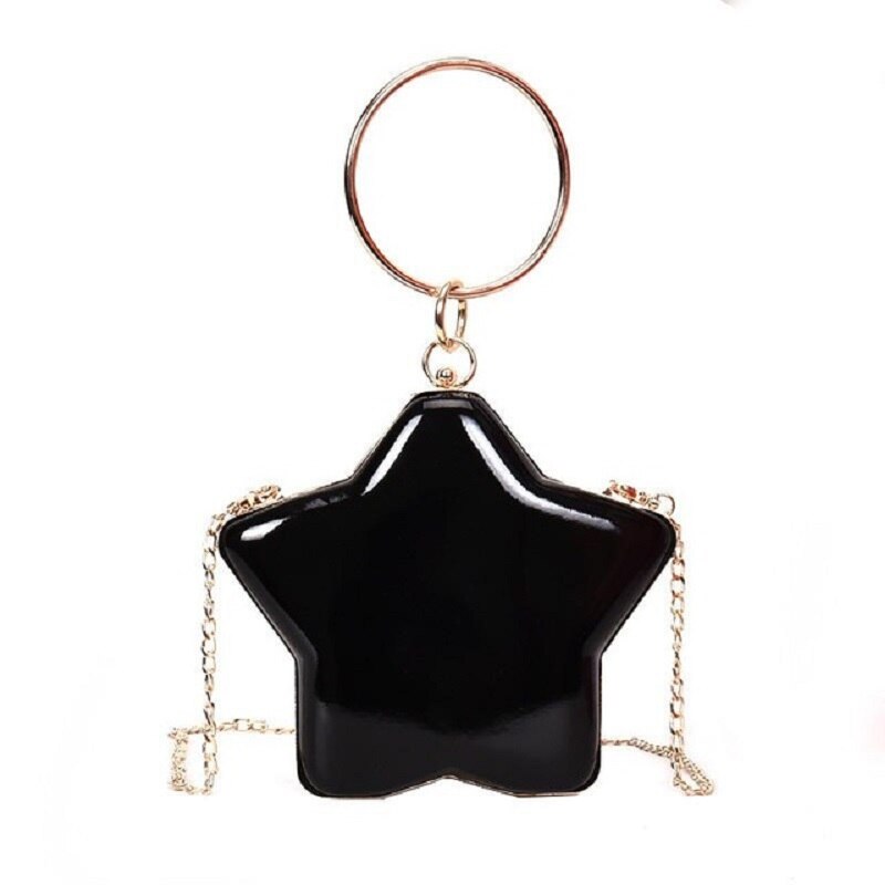 CAIDA Stern Geformt PU Leder Umhängetasche Solide Frauen Taschen Kette Schulter Handtasche Schild Kupplungen Abend Taschen Für Party Hochzeit: Schwarz