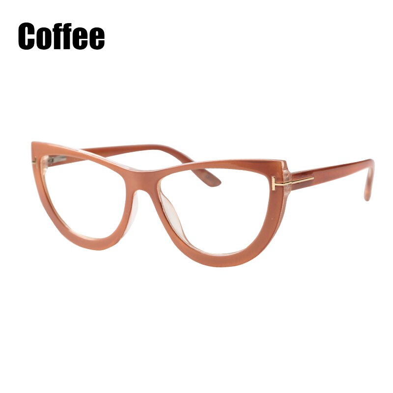 SOOLALA Oversized Cat Eye Eyeglasses Frame Womens Spring Hinge Clear Lens Female Myopia Optical Computer Transparent Glasses: Coffee