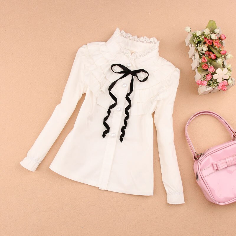 Uniformes scolaires blancs pour filles | Blouses pour adolescentes, chemises à col en dentelle longues, pour étudiants, tailles 18M 2 5 7 9 11 12 13 14 ans