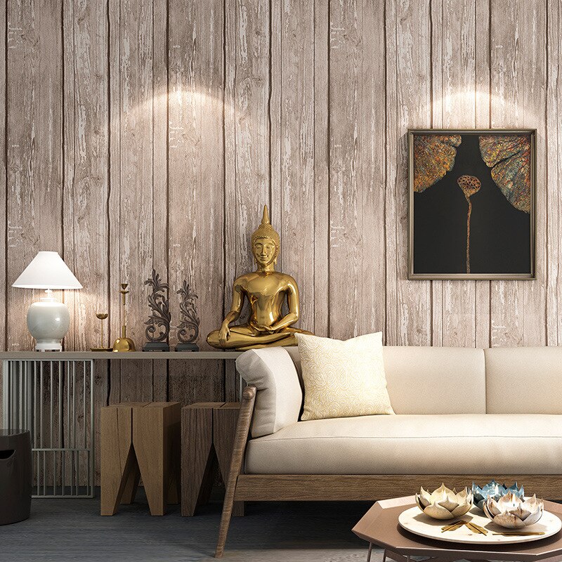 Retro-nostalgic 3D gray antique wood grain wallpaper industrial style restaurant living room clothing store Nordic style: 0.53x10m2