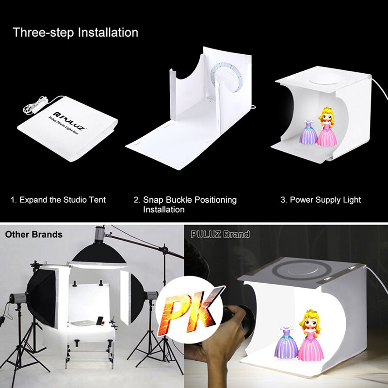 30cm Mini Foldable Photo Studio Box Photography Lightbox Studio Shooting Tent kit with LED Ring & 6 Color Backdrops