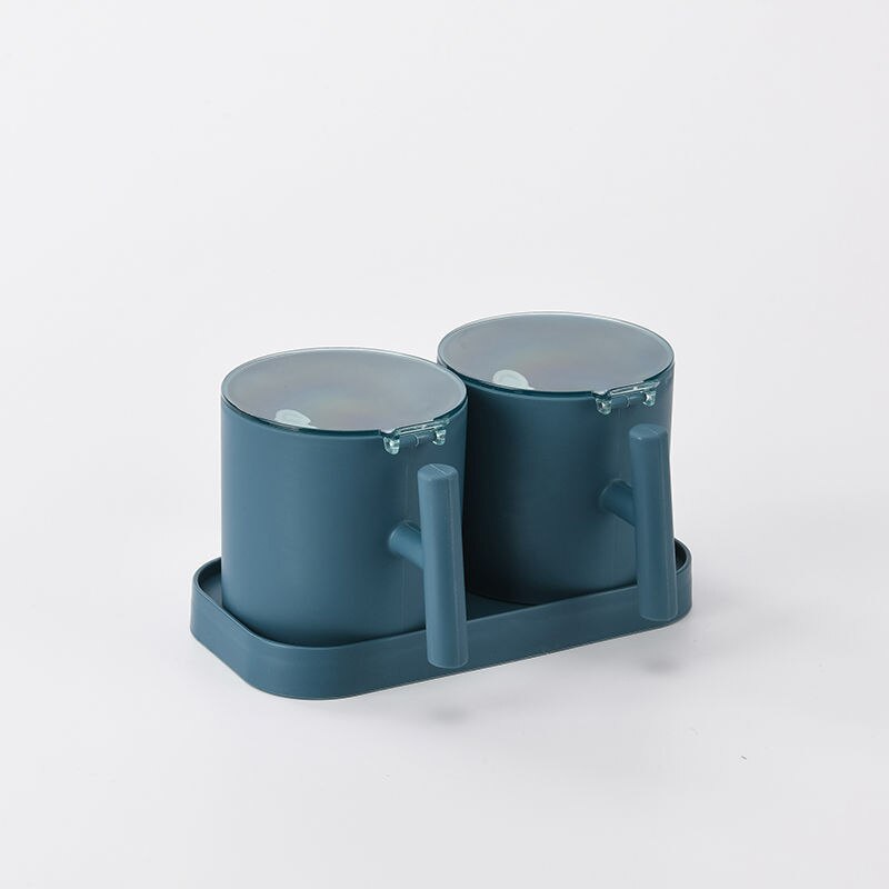 Seasoning Box Kitchen Combined Seasoning Tank Round Plastic Salt Tank Seasoning Box Set Seasoning Box: blue-2