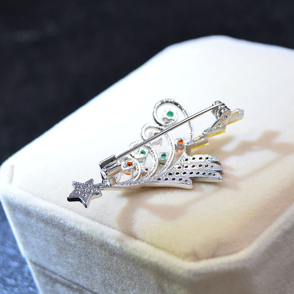 CINDY XIANG Red And Green Color Cubic Zirconia Christmas Tree Brooch Copper Jewelry