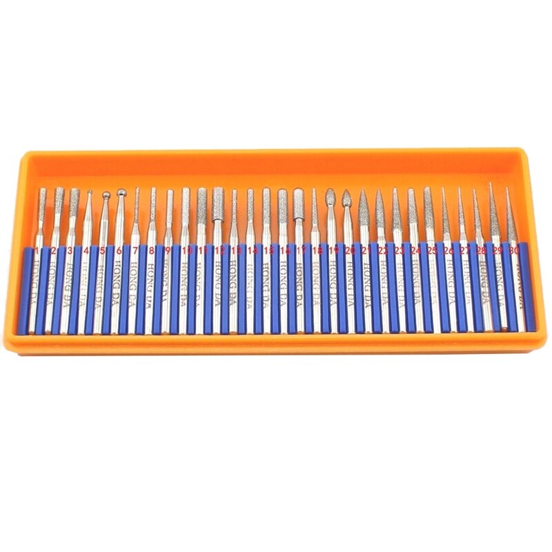 Shgo  -30 stuks diamant slijpkopset met gecoate freesfrezen, roterende gereedschapsbit met korrel 120, schacht 3mm , 1/8 inch voor dremel-gereedschap