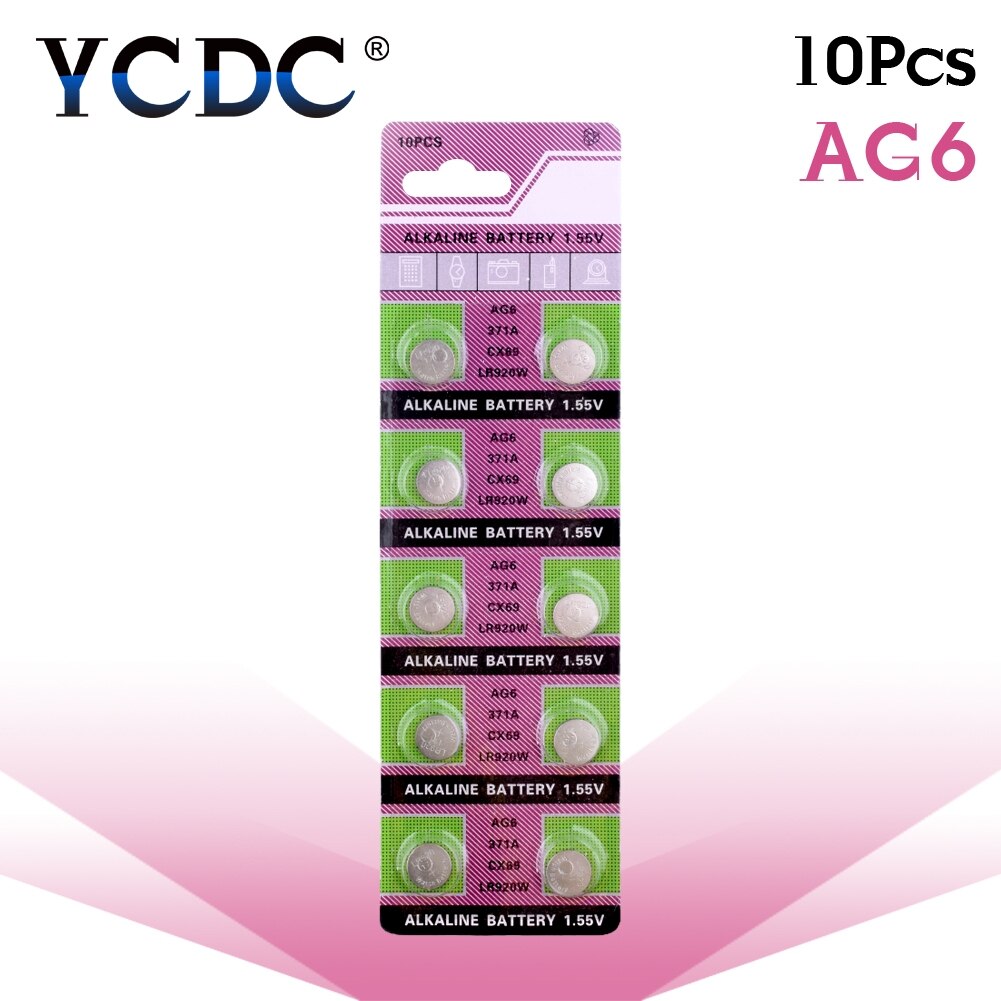 YCDC 10pcs button cell battery AG6 AG12 AG8 AG9 AG10 AG11 1.5V lr1130 bateria pile ag6 pour montre: AG6