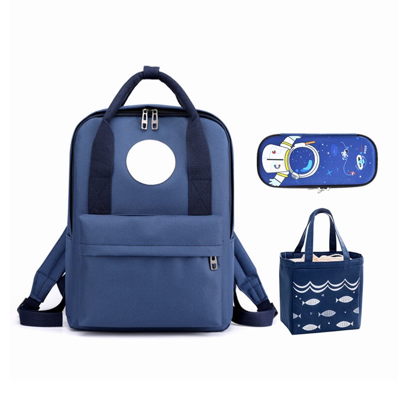 Fengdong 3 Stks/set Elementaire Schooltassen Voor Jongens Pen Etui Voedsel Zak Set Meisjes Lichtgewicht School Rugzak Student: Blue