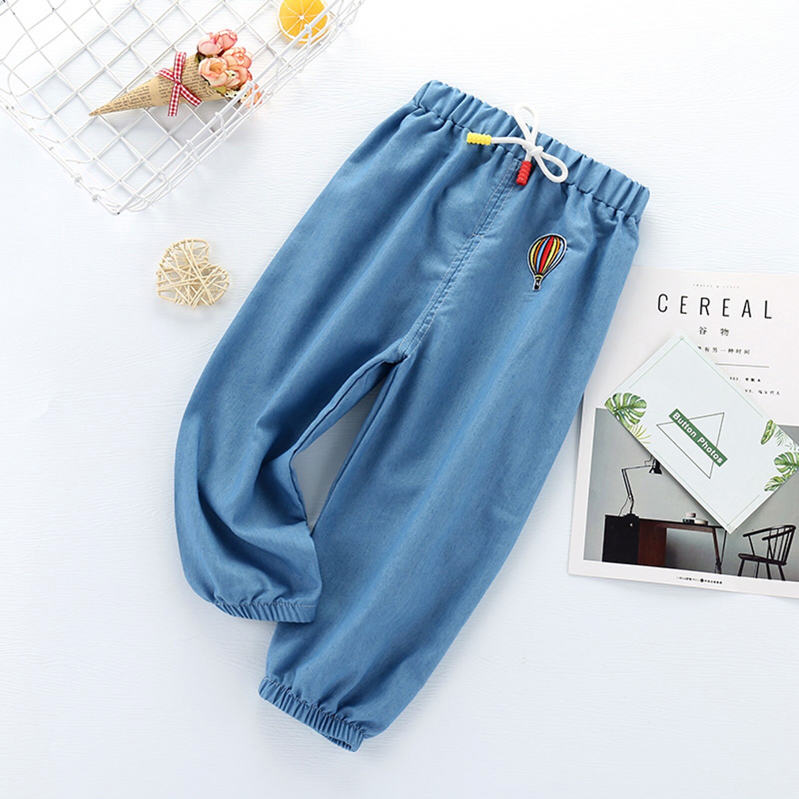 Jongens Broek Dunne Ademende Zon Anti-Muggen Outdoors Denim Broek Casual Harembroek Детская Одежда # L3: Blue  / 6m