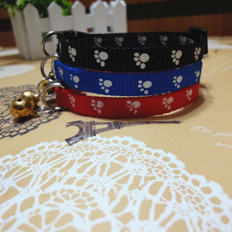 Collier pour animal de compagnie en tissu Nylon avec cloche, joli empreinte digitale, chaîne pour chaton, chiot, chien ou chat
