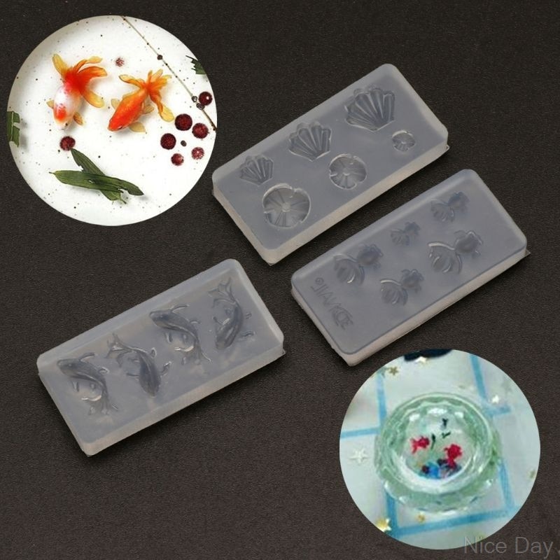 3pc mini størrelse gullfisk lotus blad øredobber vann dag diy harpiks smykkeform sett  a07 20