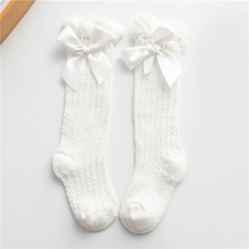 0-3years Kids Socks Cute Bow Knot Baby Girls Knee High Socking Soft Children Socks Princess Toddler Leg Warmers Party: White