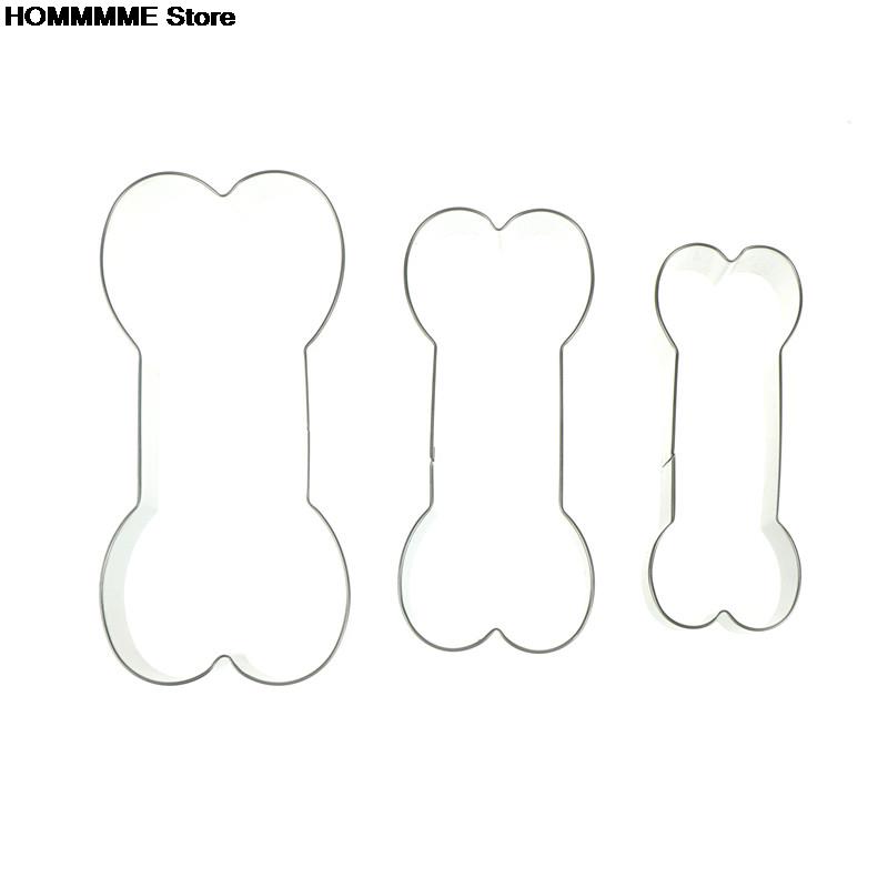 ! 3Pcs/Set Kitchen Stainless Steel Dog Bone Cookie Cutter Biscuit Fondant Pastry Bake Tool