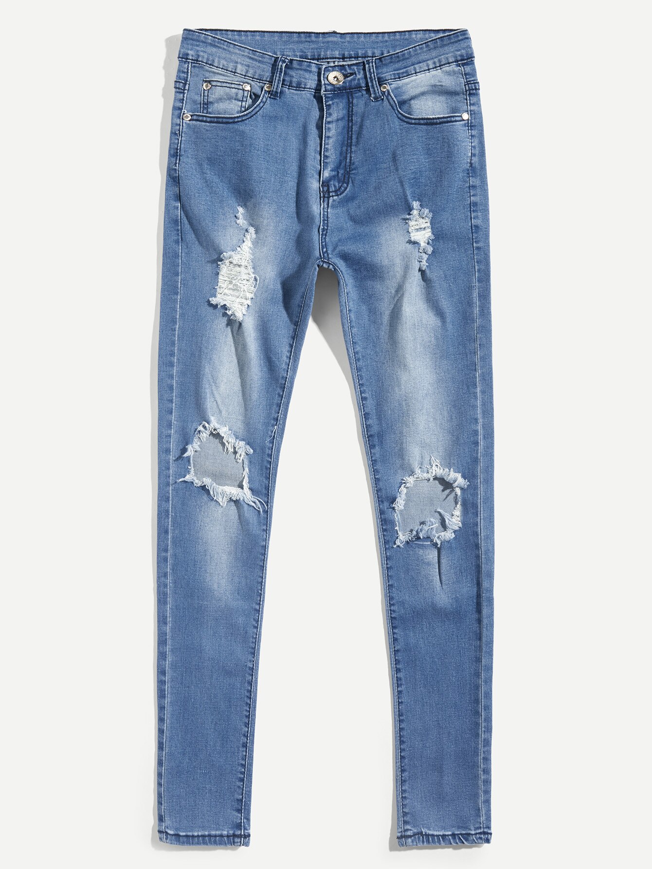 Pantalones vaqueros con estampado para hombre, pantalones pitillo con roto, ajustados al tobillo, vaqueros de , urbana,: Light blue / 32