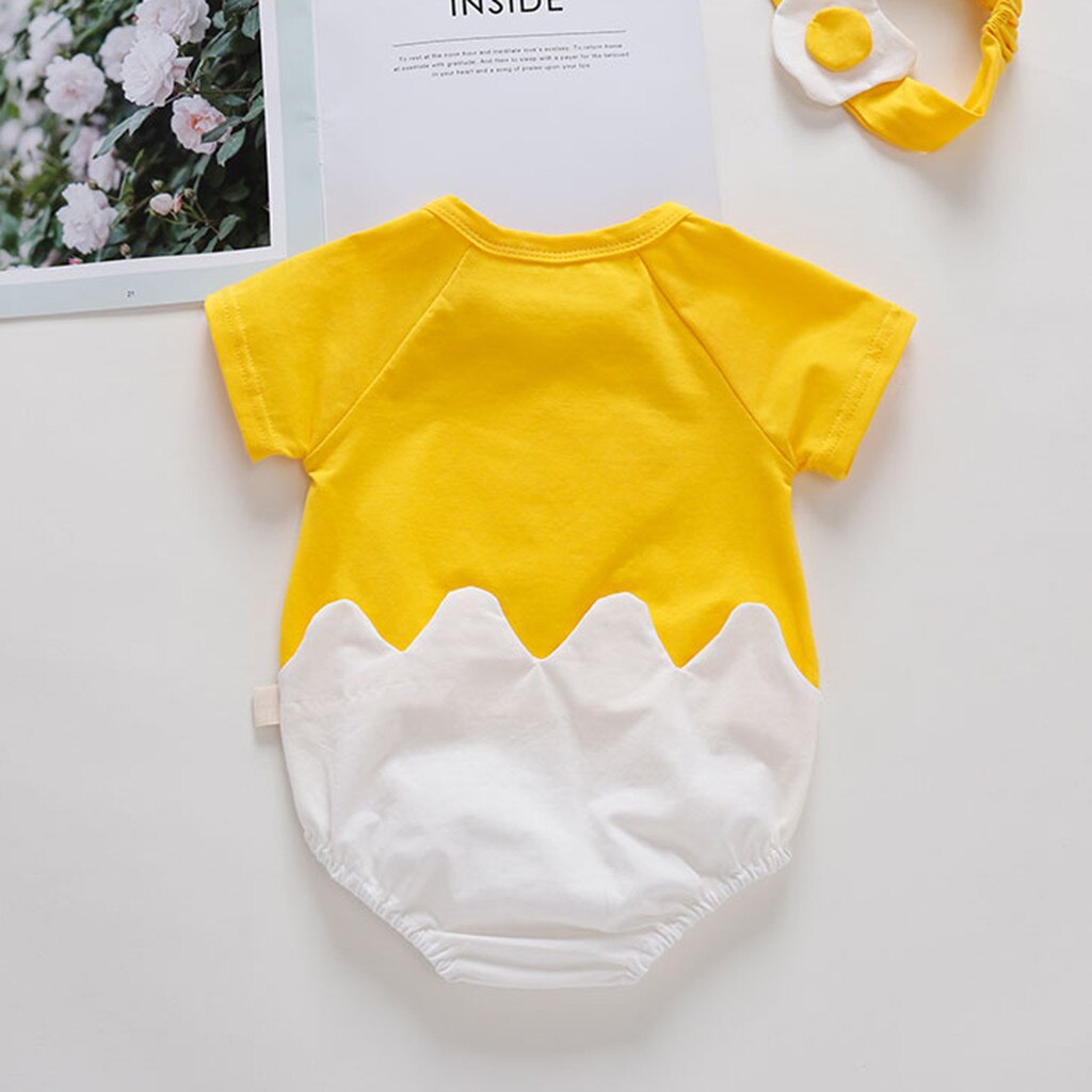 4# Eggs Printed Bodysuit Newborn Infant Baby Girls Boys Patchwork Romper Bodysuit Hairband Clothes 2pcs Bodysuits Body Bebé