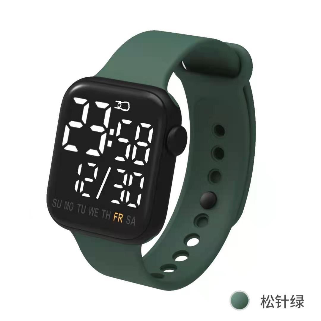 The square LED electronic watch apple touch screen LED watch digital sports students: Green