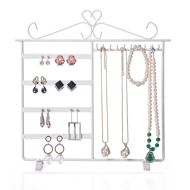 Metal Earring Organizer Household Wall Hanging Necklace Rack Ear Clip Jewelry Display Rack Ear Stud Bracelet Holder: Rose Red