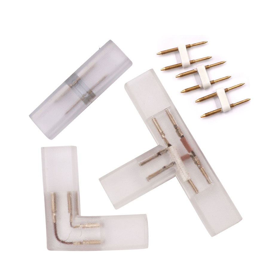 2 pin L forma de T Conector de esquina enchufe central con aguja de cobre para 110V 220V LED de 5050 de 3014, 2835 color Dropshopping