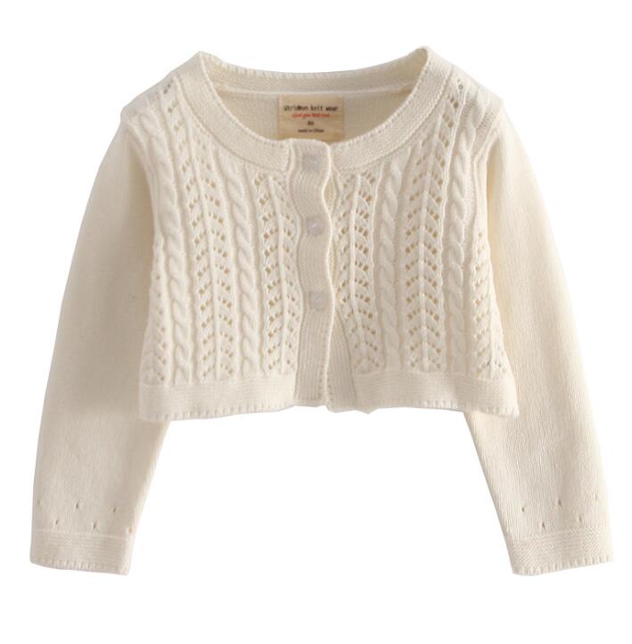 Girls Knit Cardigan Short Jacket Europe America Hollow Children's Sweater Shawl Spanish Sweater Coat　Girls Princess Jacket: Ivory / 4T