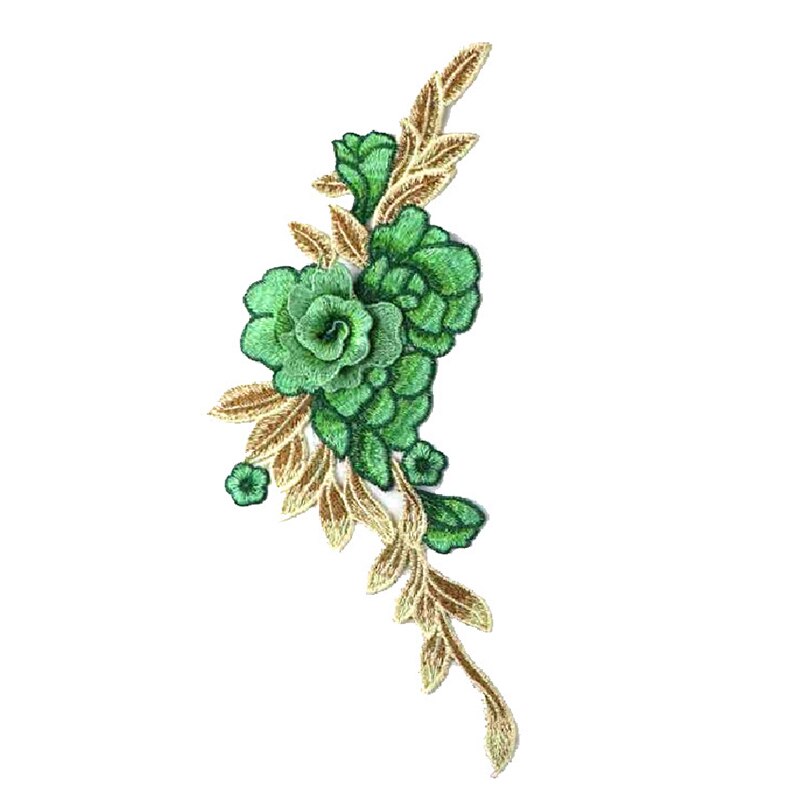 1pc 4D Red Rose Embroidered Sewing On Patch Flower Iron On Patch Stickers Clothes Badge Sewing Fabric Applique Supplies Patches: Green