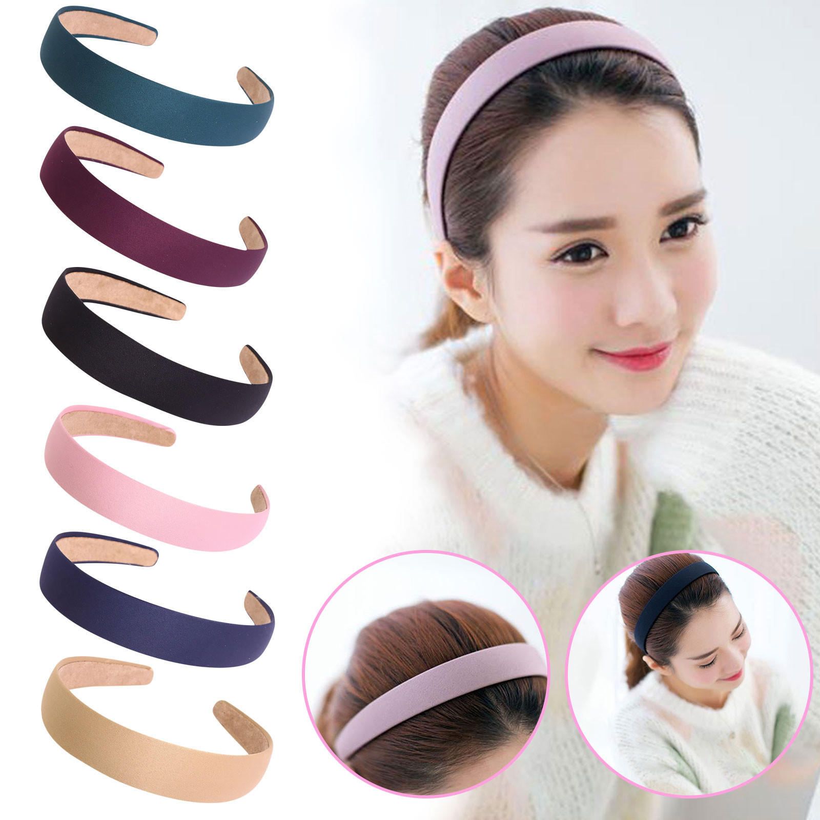Faixa de cabelo coberta de cetim, faixa de cabelo lisa, fita antiderrapante, faixa de cabelo para mulheres, meninas, acessórios de cabelo diy, faixa tiara
