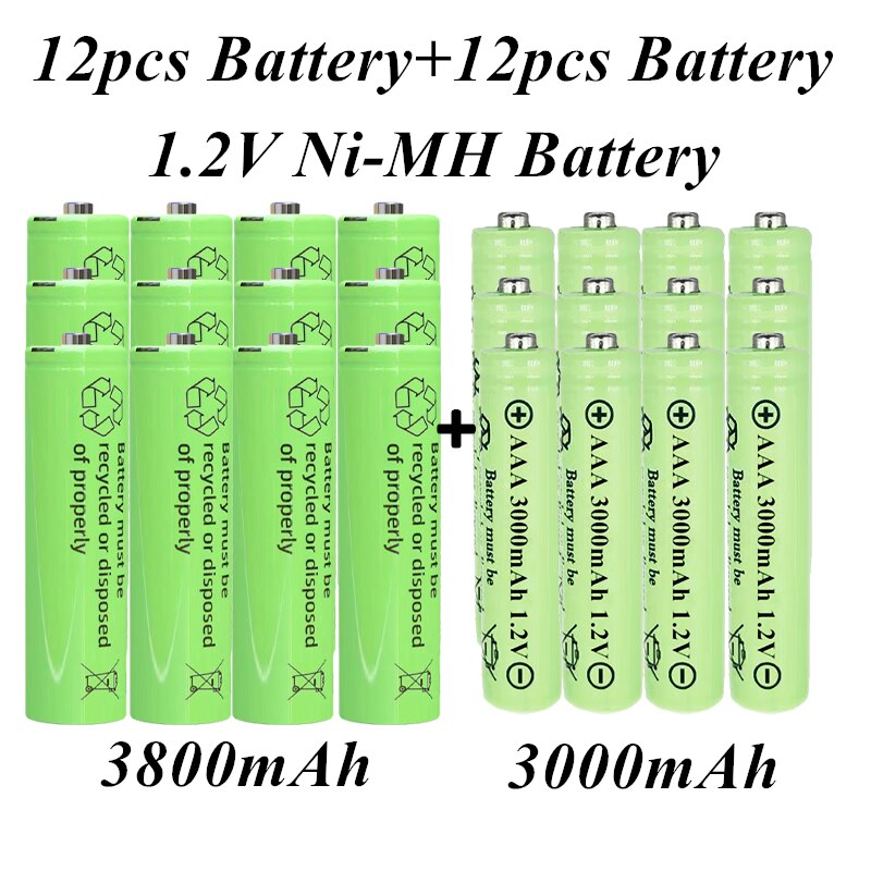 AA1.2V Ni-MH rechargeable Battery, 3800 MAH plus 3000 MAH package, suitable for MP3, remote control, toys and other products