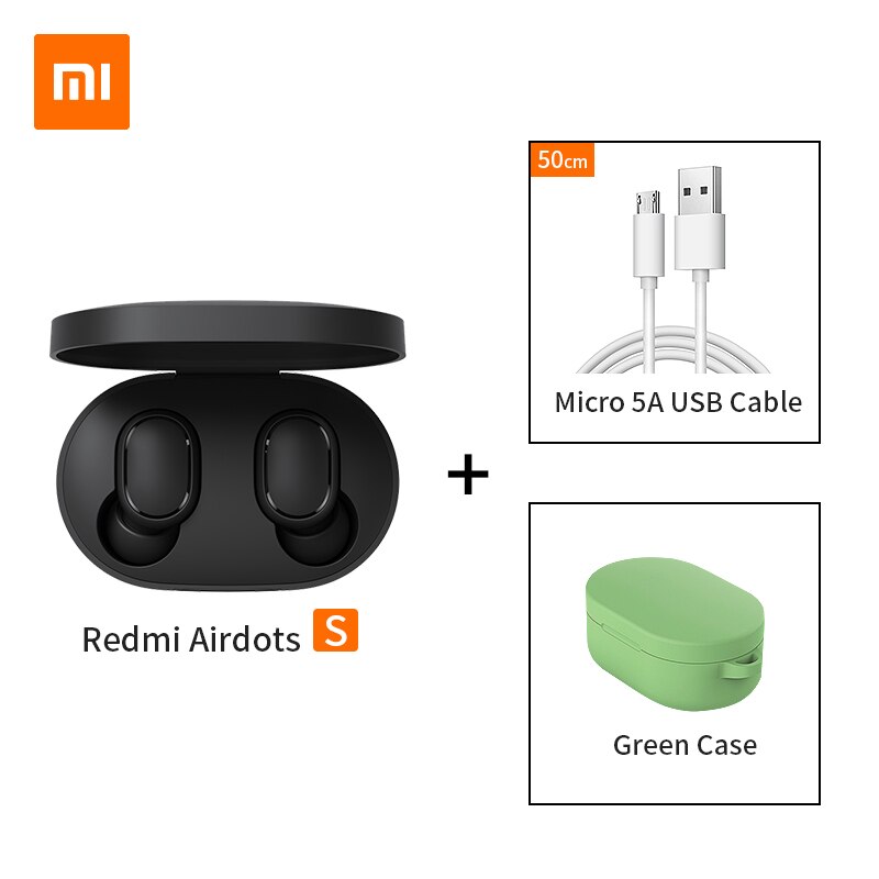 Xiaomi redmi airdots s tws redução de ruído bluetooth fone de ouvido estéreo baixo 5.0 com microfone handsfree fones controle ai: Add Cable Green Case