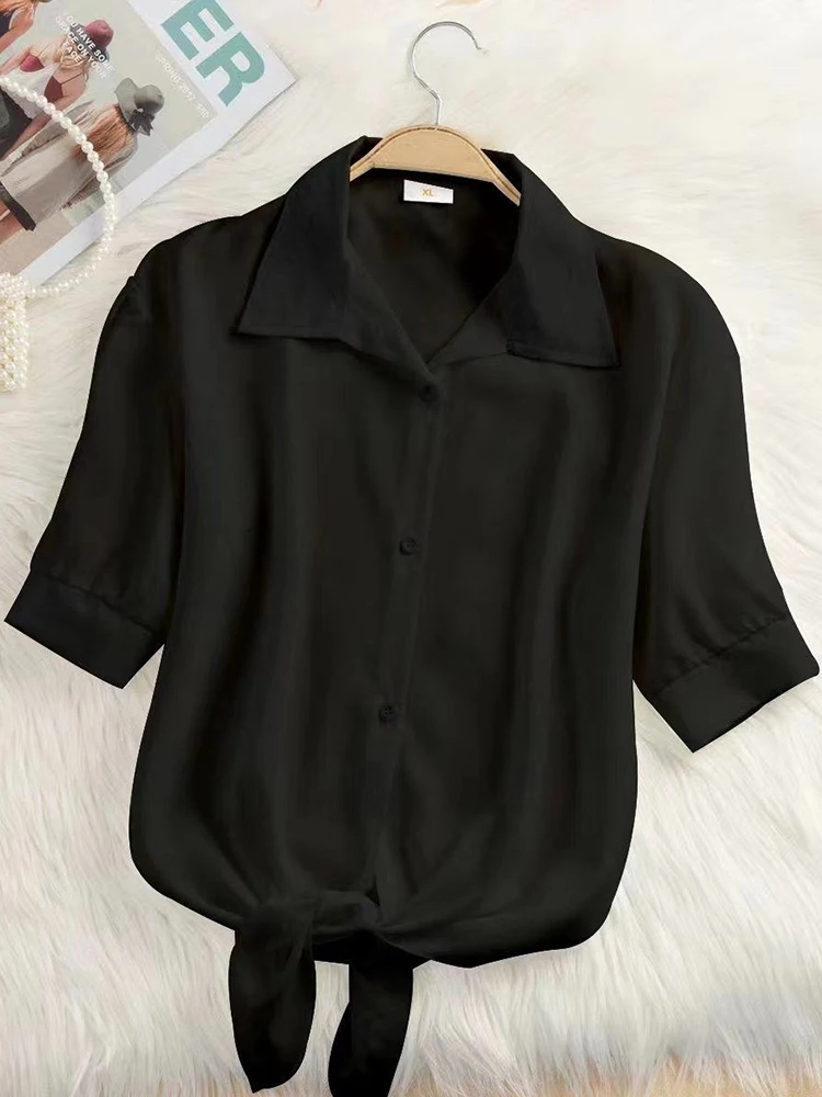 2025 Dames Tops Mode Vrouwen Zomer Chiffon Blouse Korte Mouw Casual Shirt Wit Ropa Mujer Blusas Feminino
