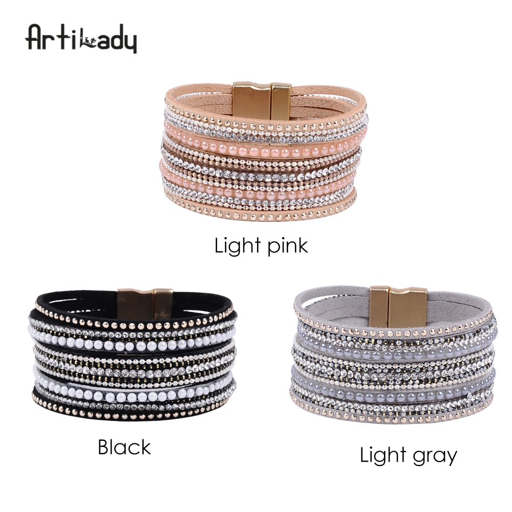 Artilady leder armreifen mit kristall luxus armreifen magnet armband frauen schmuck