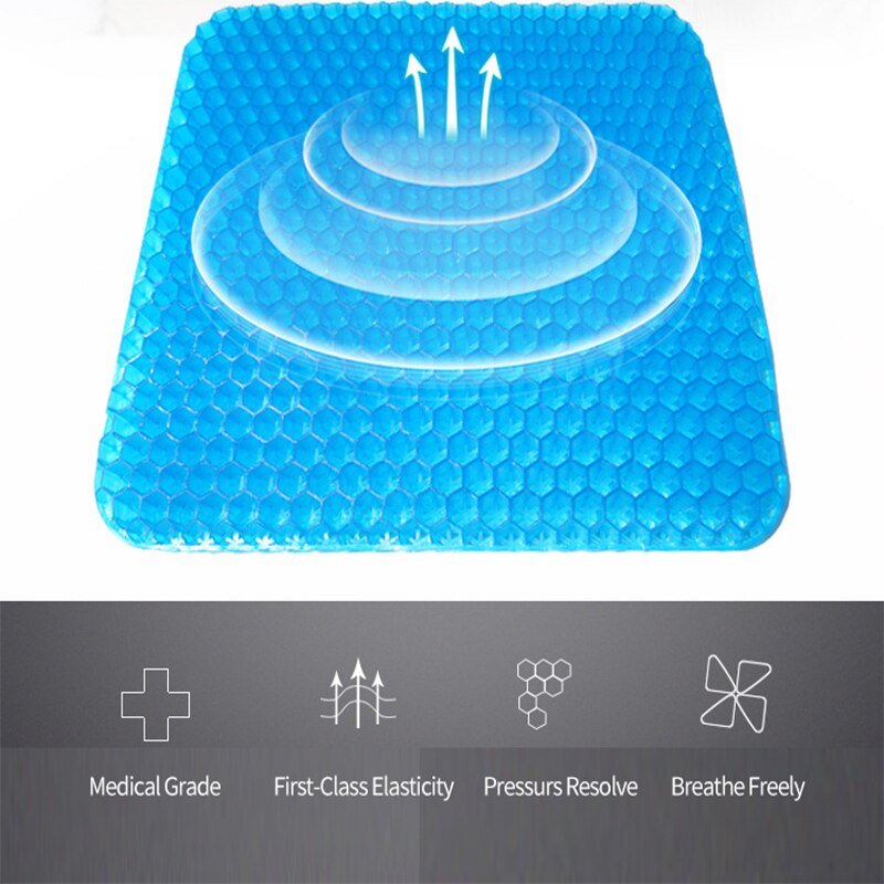 Gel elastisk sklisikker sittepute bil sofa kontor livmorhals helsevesen ispute honeycomb dobbelt lag stor størrelse gel setepute
