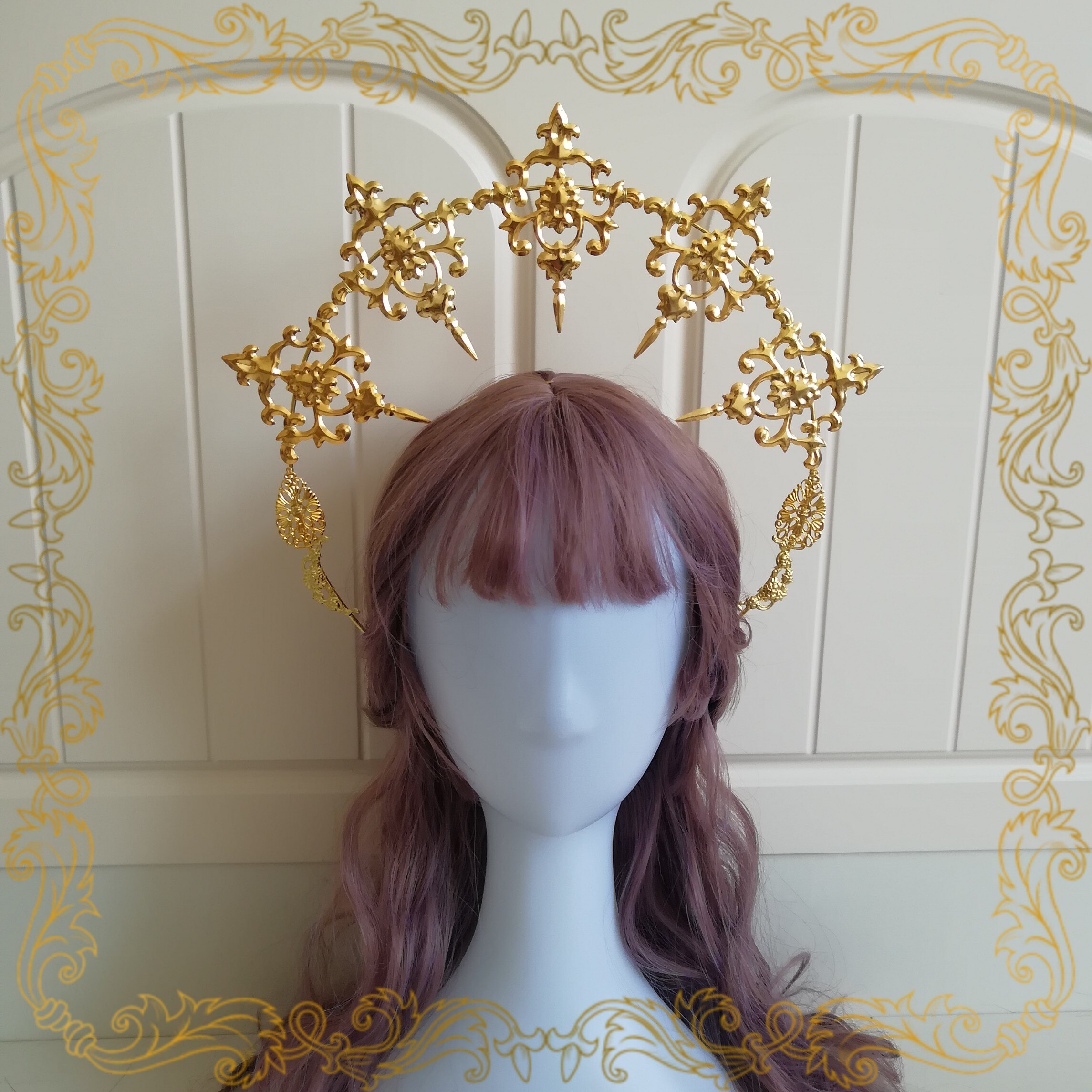 Kulta lolita halo aukko päähine jumalatar teekutsut ota valokuva rekvisiitta barokki cosplay kuningatar notre dame hiuskruunu hiuspanta: Default Title