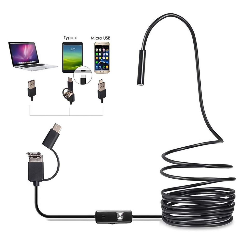 Endoscope IP67 étanche, 6 pièces, lumière LED réglable, USB Type C, caméra pour téléphone Android, 1m 2m 3.5m 5m 10m 7mm