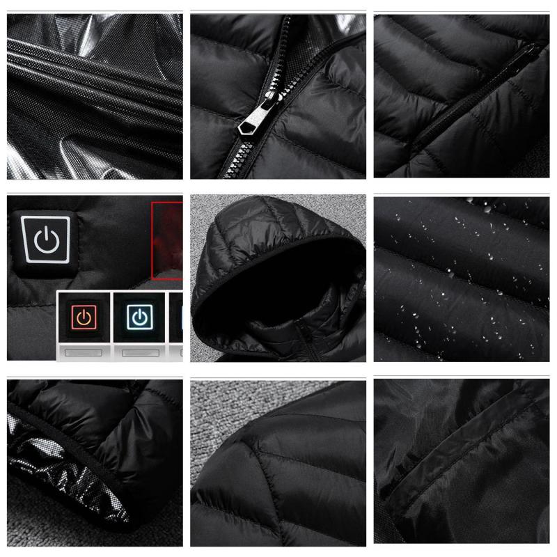 USB Electric Heating Coat Jacket Back Belly Intelligent Heated Cotton Winter Outdoor Hiking Skiing Snowboarding Women Men