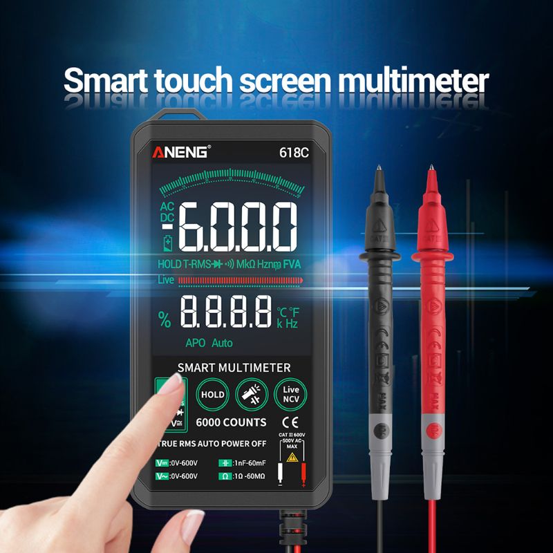 Aneng 618c digitalt multimeter smart touch dc analog bar true rms auto tester transistor kondensator ncv testere meter