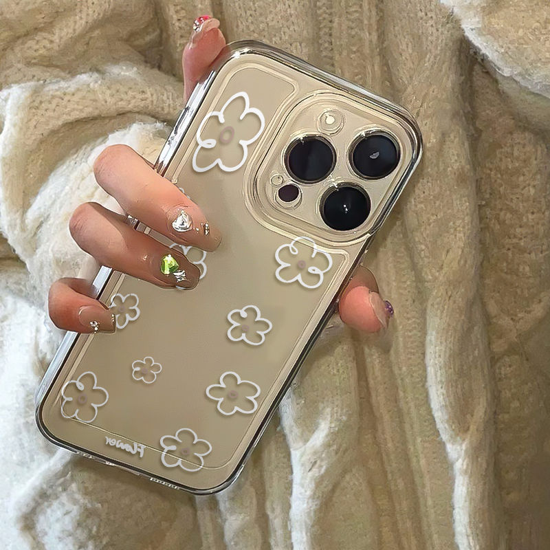 Jolie coque de téléphone à fleurs blanches, étui souple et Transparent antichoc pour iPhone 16 15 14 13 12 11 Pro Max Mini X XS SE 7 8 Plus SE 16E