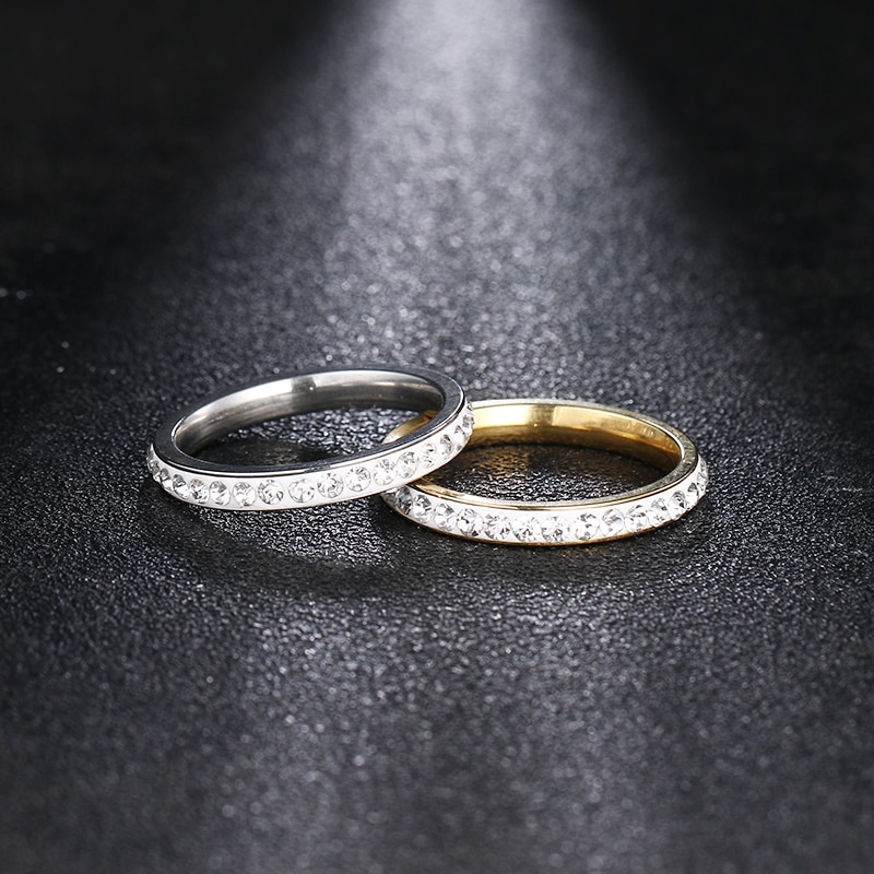 DOTIFI 316L Stainless Steel Rings For Women Gold Color Crystal Engagement Wedding Ring Jewelry