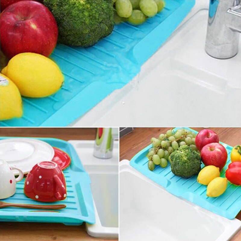 Kitchen Drain Rack Silicone Dish Drainer Tray Large Sink Drying Rack Worktop Organizer Drying Rack For Dishes Tableware