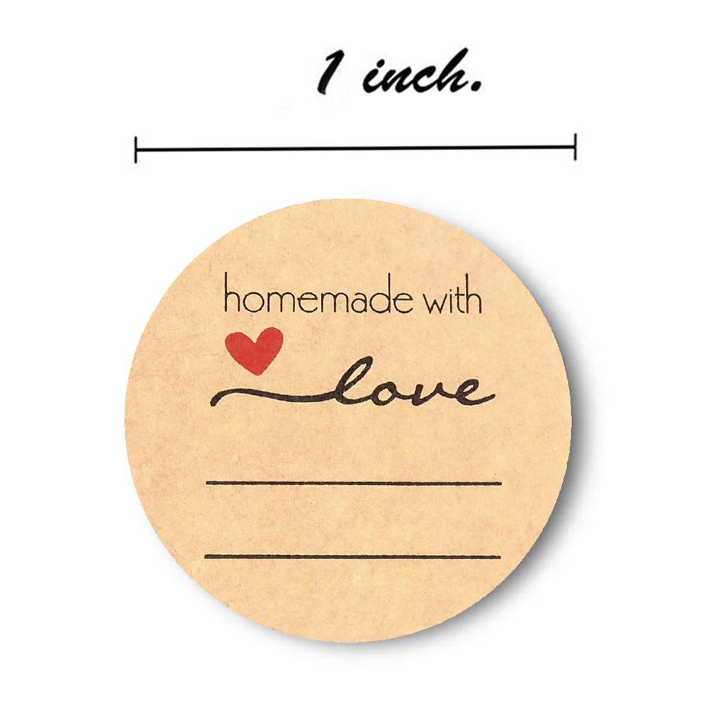 500Pcs 1inch Round Kraft Paper Homemade With Love Stickers Label Wedding Stickers Adhesive Sticker Kraft Brown Labels