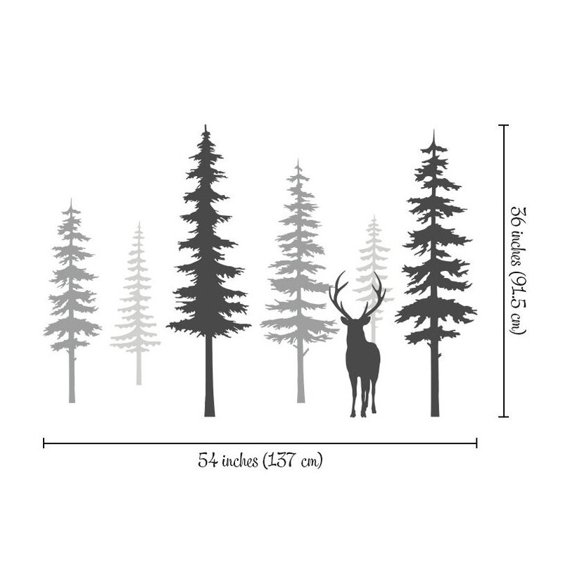 Nursery Wall Decal Pine Tree Wall Stickers Large Deer Wall Decal Removable Nursery Tree Mural Nature Decals ZW491