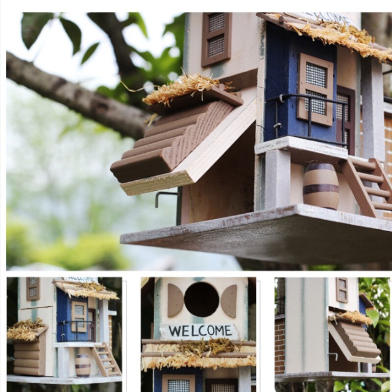 Domek dla ptaków ptasie gniazdo willa Wykonany ręcznie drewno kreatywny i uroczy dom ozdoby zewnętrzne leśny park dziki domek dla ptaków ochrona domu WF