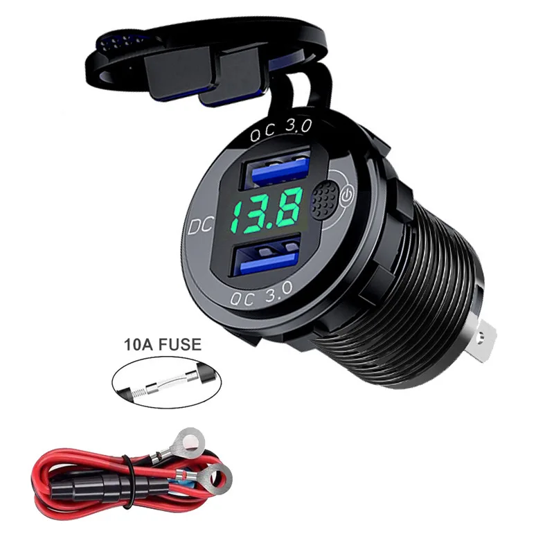 12V/24V 36W QC3.0 Metal Car Lighter Socket Plug LED Display Switch Waterproof USB Charger socket For Phone Tablet: Yellow