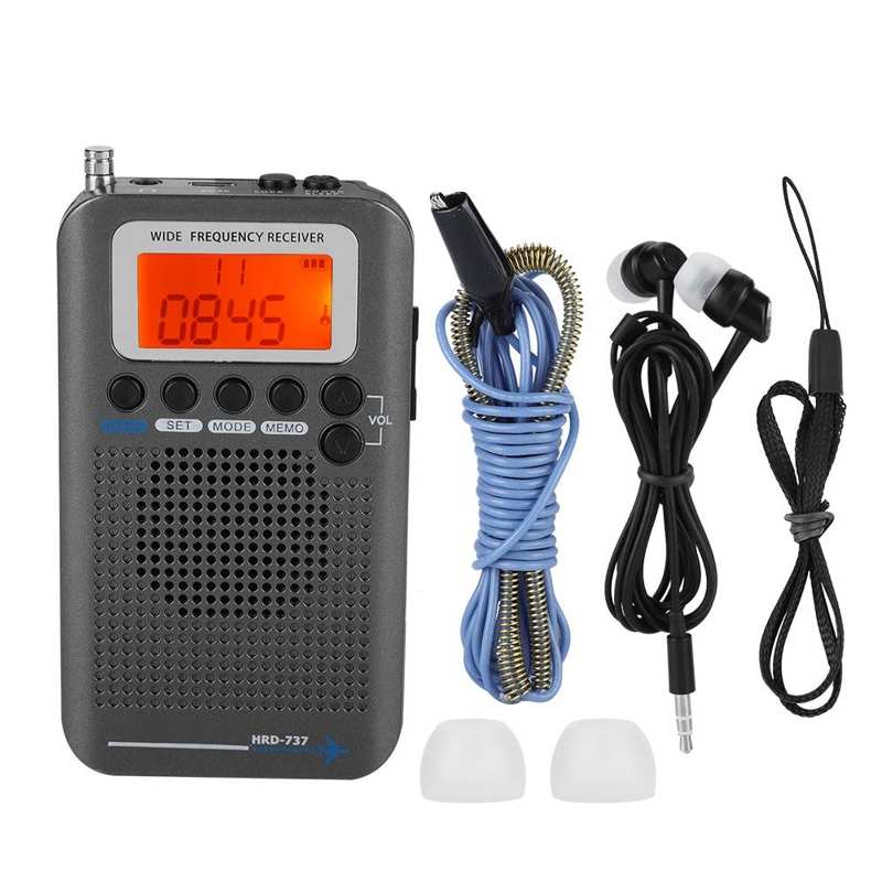 Portable Full Band Radio Aircraft Band Receiver FM/AM/SW/ CB/Air/VHF World Band with LCD Display: Silver