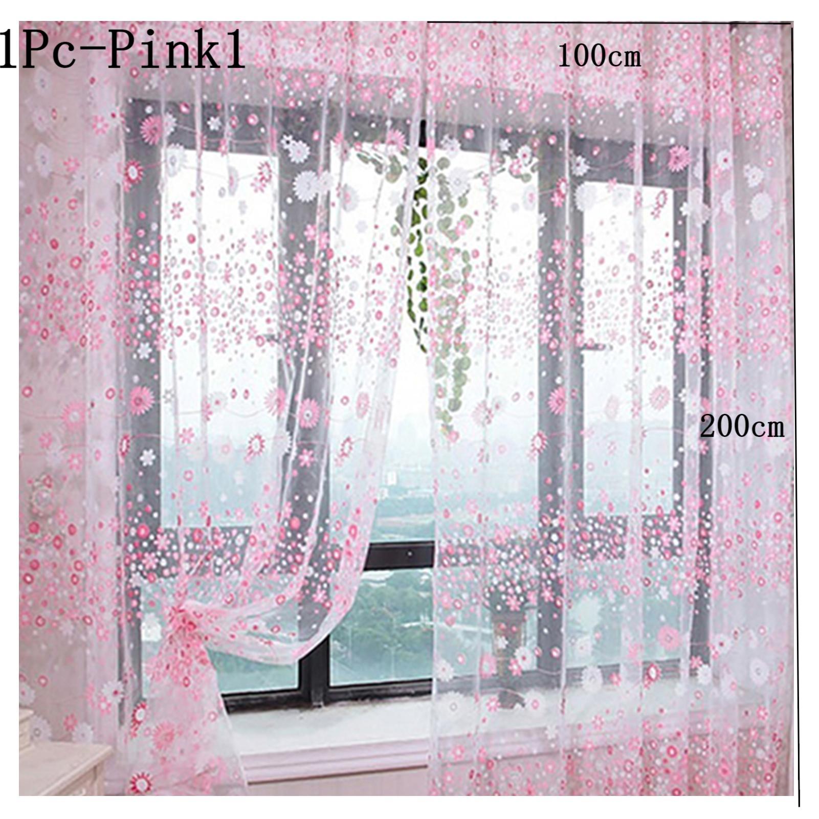 1Pc/2Pcs Soft Curtain 1*2m / 1*2.7m Lightweight Voile Curtain Reusable Polyester Peony Flower Printed Curtain Room Decoration: Navy Blue