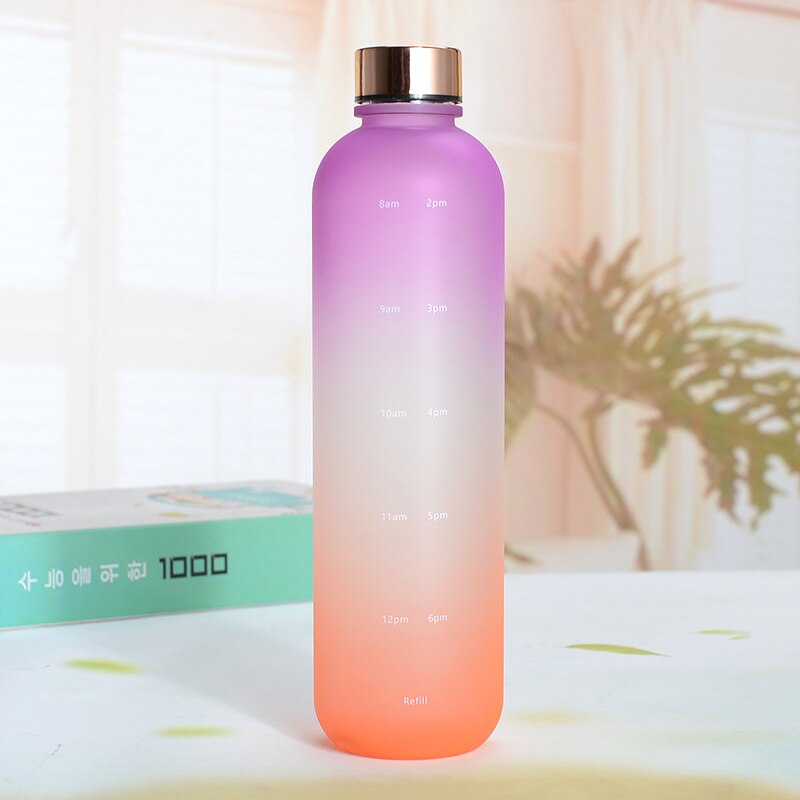 Z30 2022 Plastic Ruimte Cup Grote Capaciteit Transparante Frosted Water Cup Koperen Deksel Water Fles Met Tijd Marker 1000Ml: Orange Purple