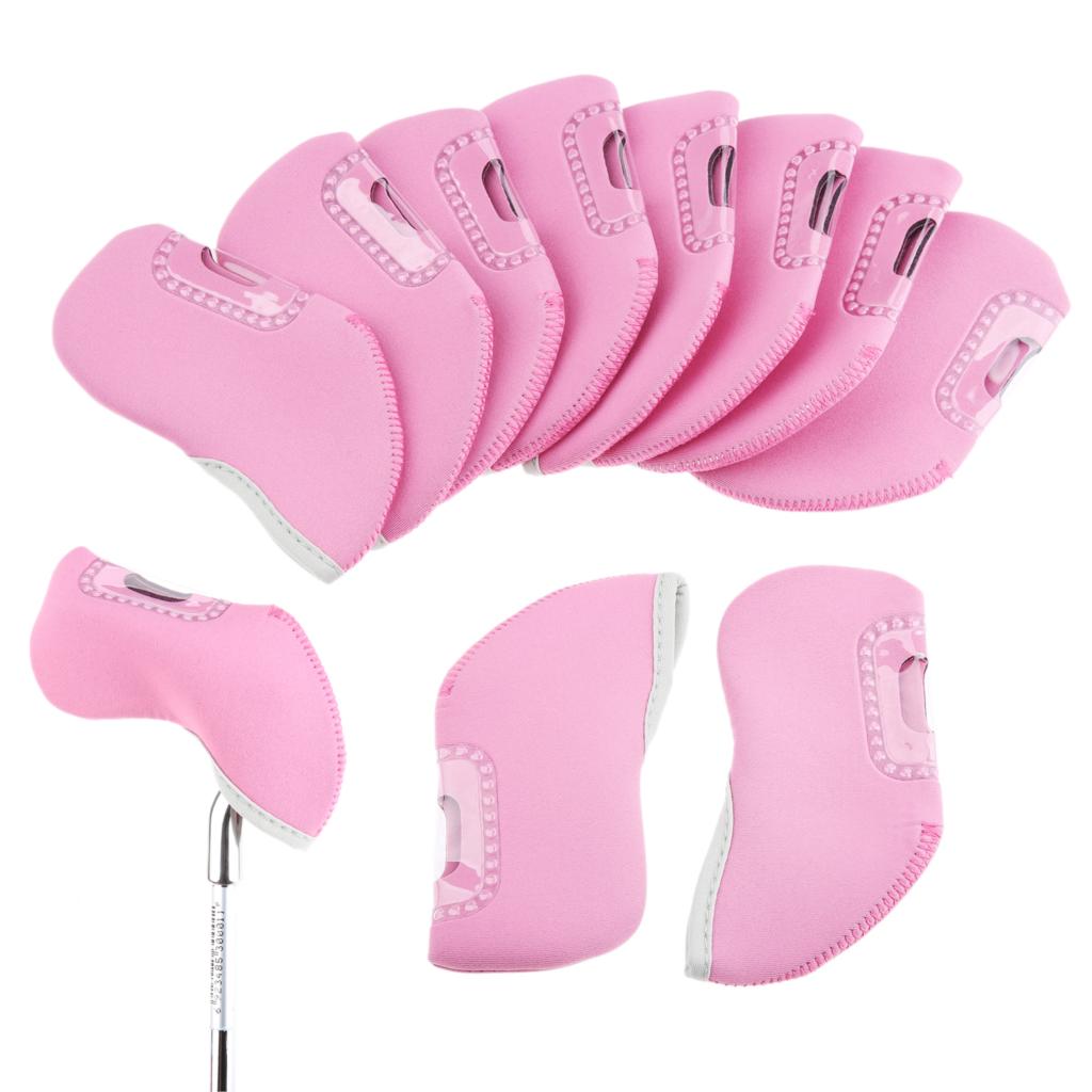 Housses de tête en fer Golf, protection de la tête en fer pour le Golf protection de la tête en fer pour le Club de Golf, accessoires de Golf, 9 couleurs, 10 pièces: Pink