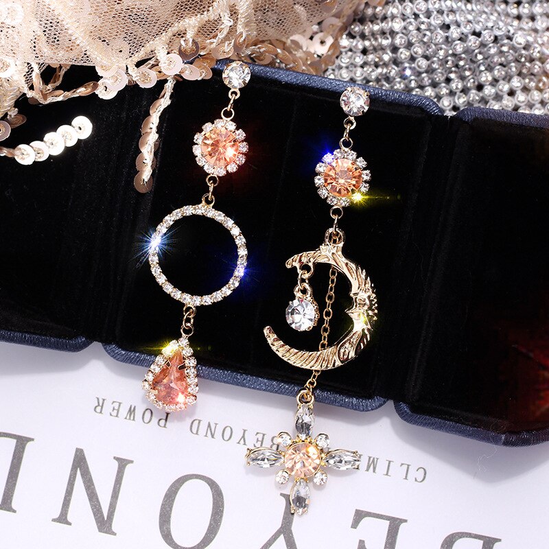 Korean Moon twist ring Hanging Dangle Asymmetrical Earrings Bohemian Prevent Allergy Vintage Stud Earrings: Default Title