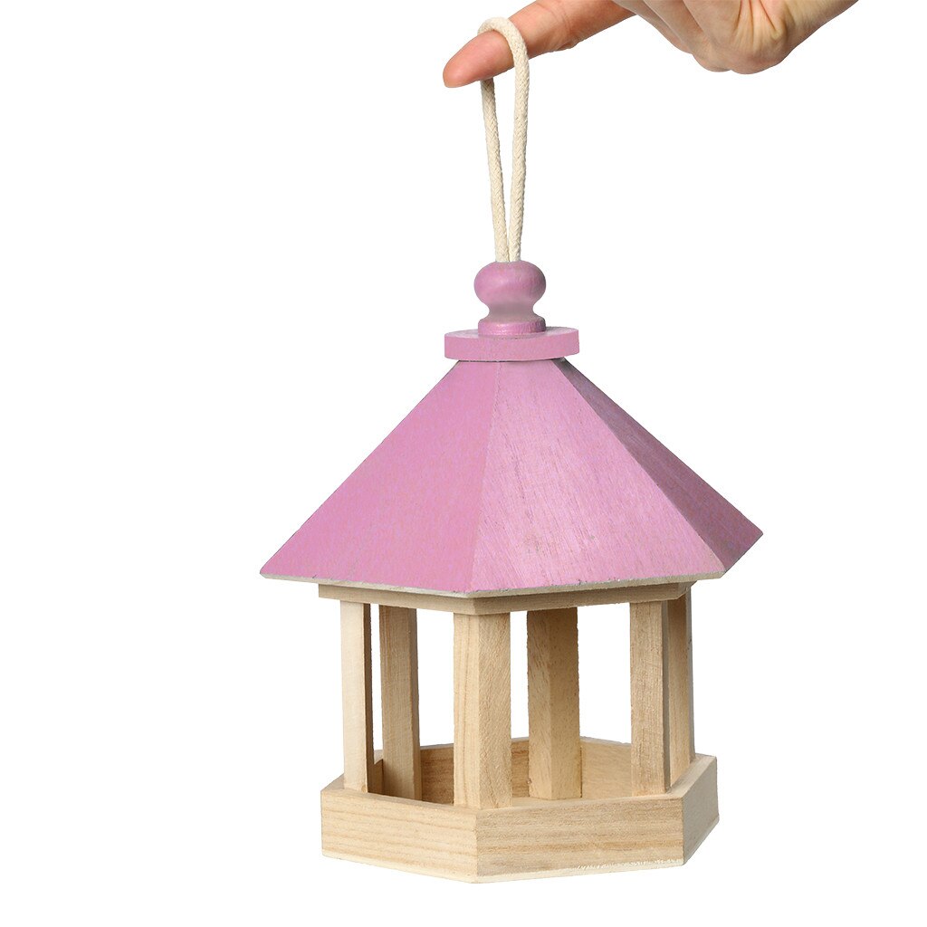 Wooden Bird Feeder Hanging for Garden Yard Decoration Hexagon Shaped With Roof